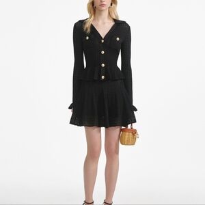 Self-Portrait Black Pointelle V Neck Knit mini dress